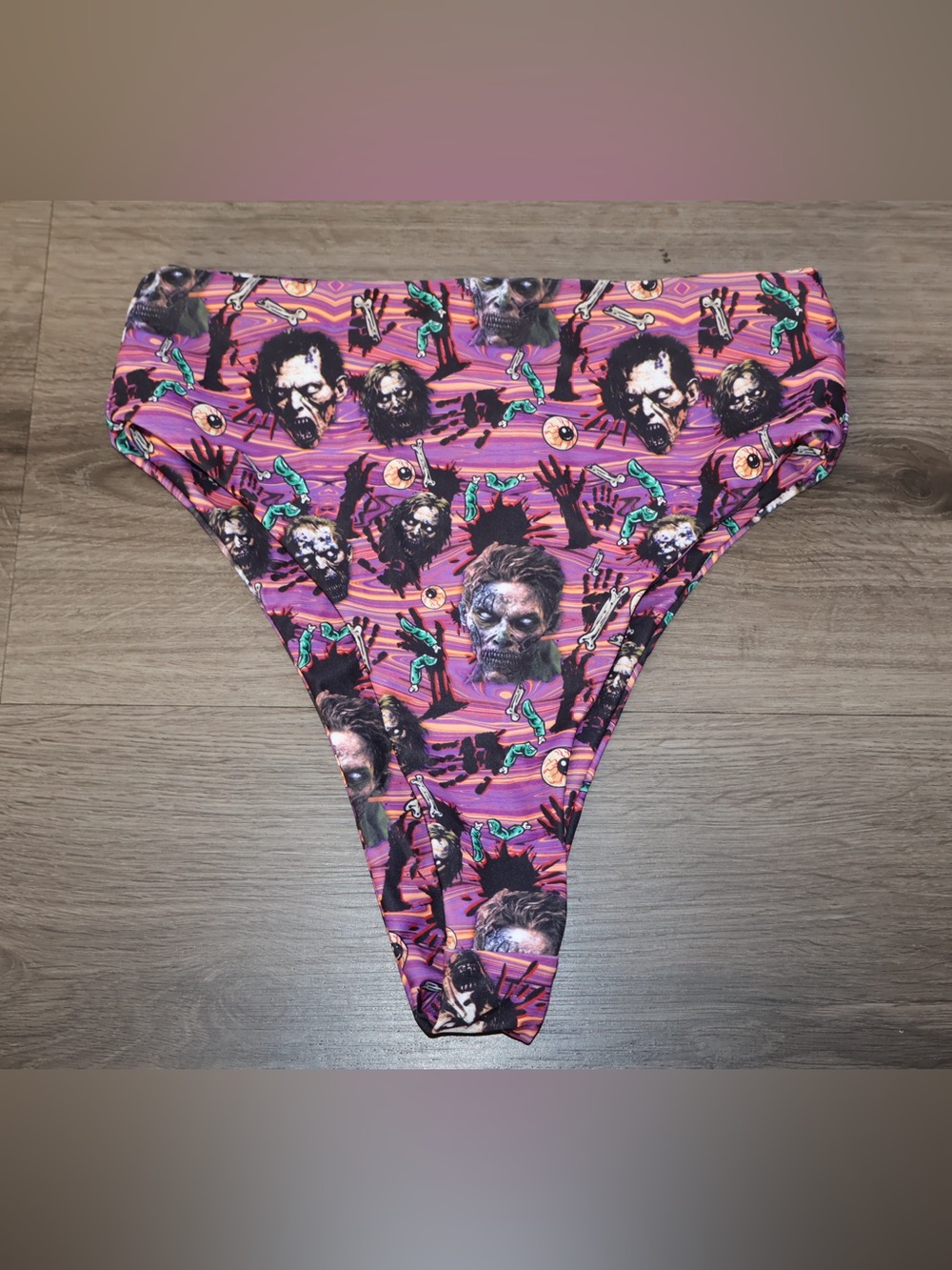 iHeartRaves Undead Zombie Graphic High Cut Cheeky Rave Bottoms Purple XS